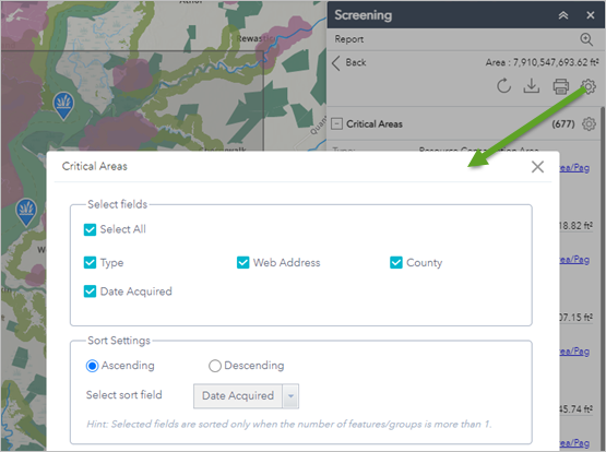 Select the fields to be presented with the results